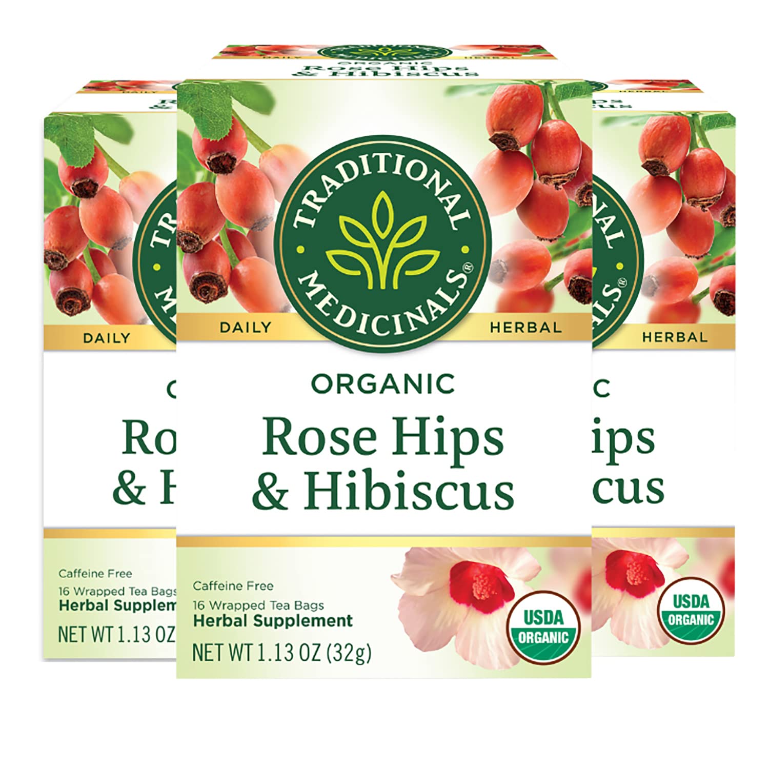 Traditional Medicinals Organic Rose Hips & Hibiscus Herbal Tea, 48 Tea Bags, Supports Everyday Wellness, Pack of 3