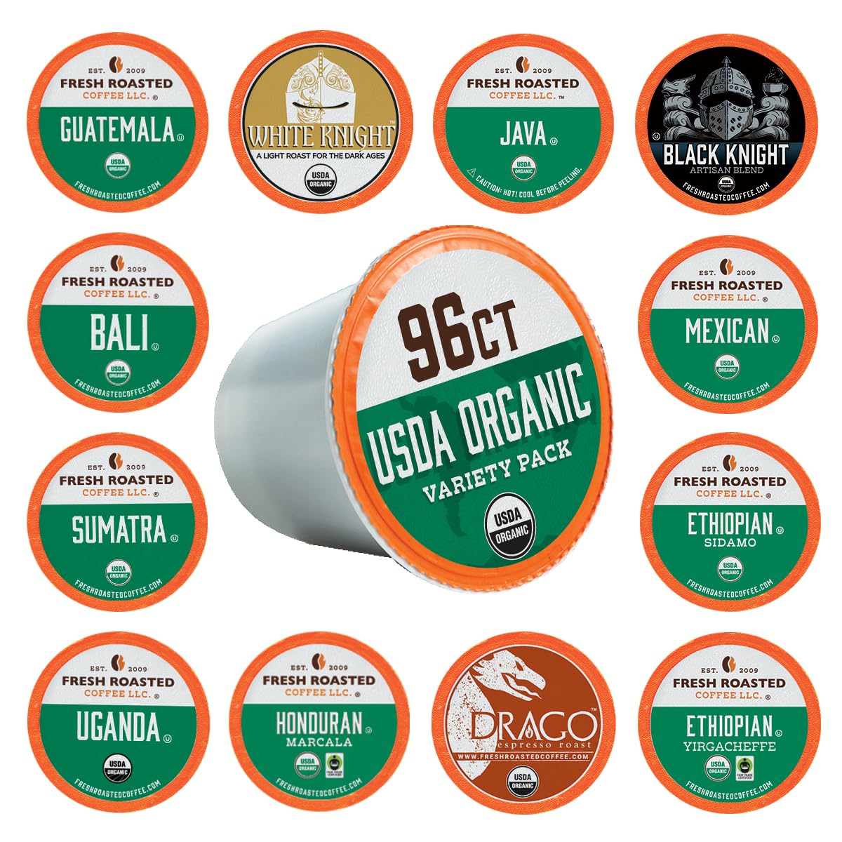 Fresh Roasted Coffee USDA Organic Variety Pack, 96 K Cup Pods, Perfect for K Cup malt-inspired
