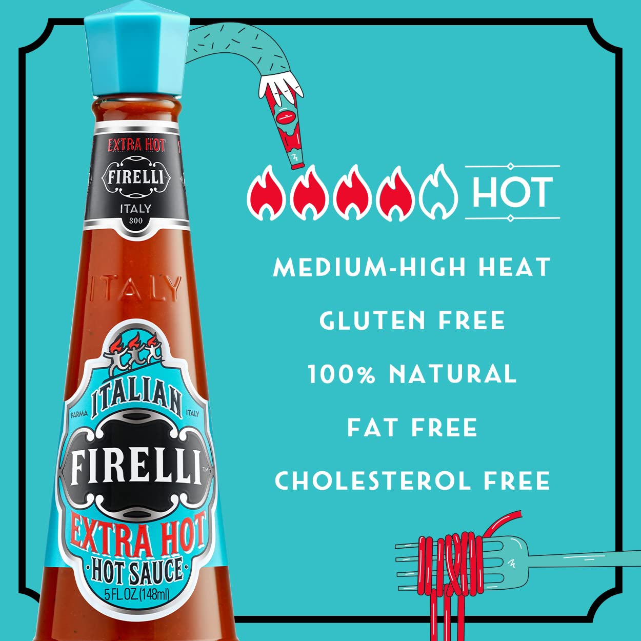 Firelli Extra Hot Italian Hot Sauce | 5Oz Bottle (Pack Of 6) | Perfect Added Kick For Wings Or Pizza | Hottest Italian Hot Sauce, Gluten Free, Keto, Made In Italy With Calabrian Chili Peppers