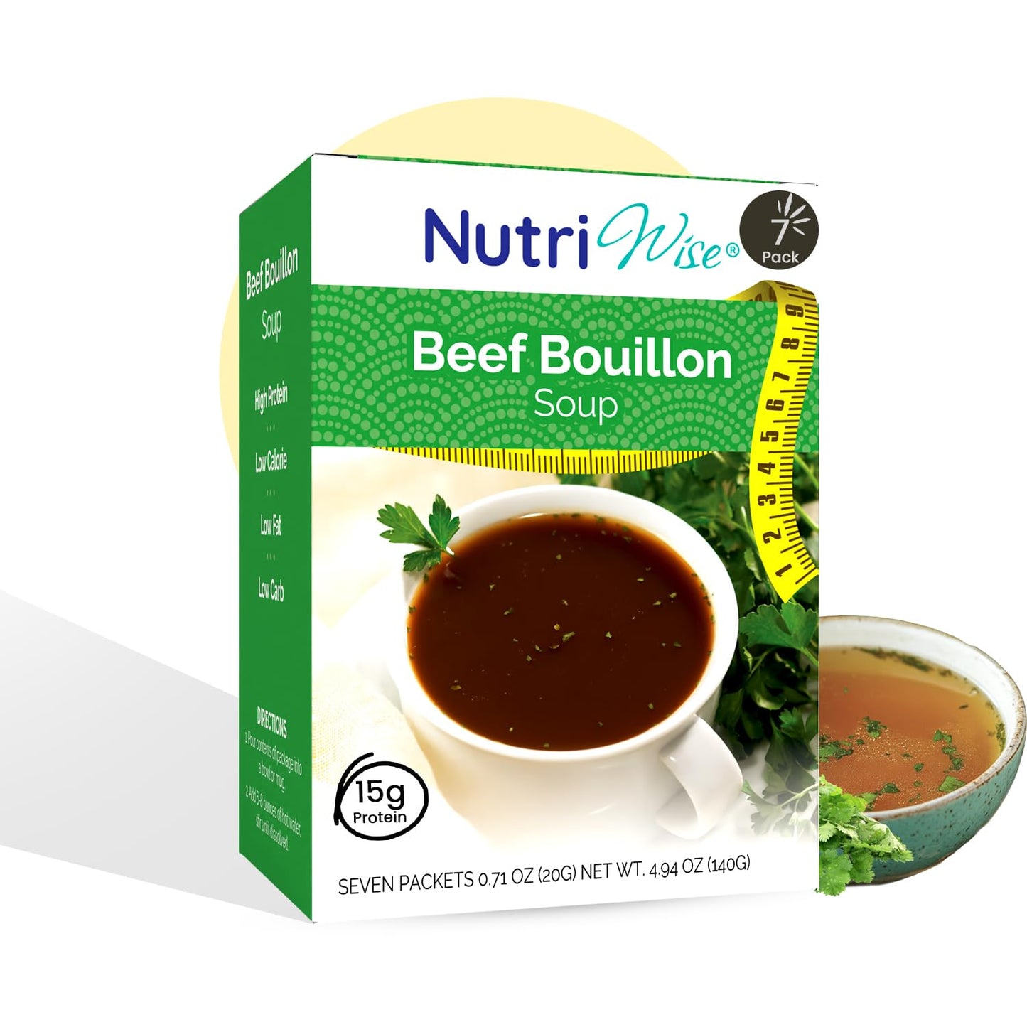 NutriWise - Beef Bouillon Soup | High Protein Diet Soup | High Protein, Low Calorie, Low Carb, Cholesterol Free, Fat Free (7/box