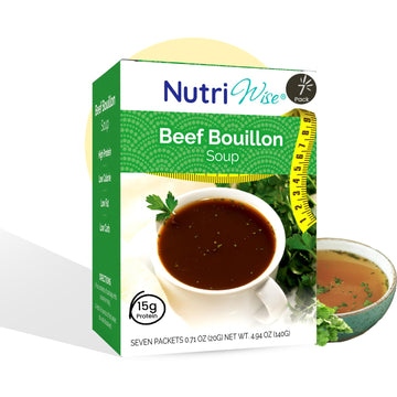 NutriWise - Beef Bouillon Soup | High Protein Diet Soup | High Protein, Low Calorie, Low Carb, Cholesterol Free, Fat Free (7/box