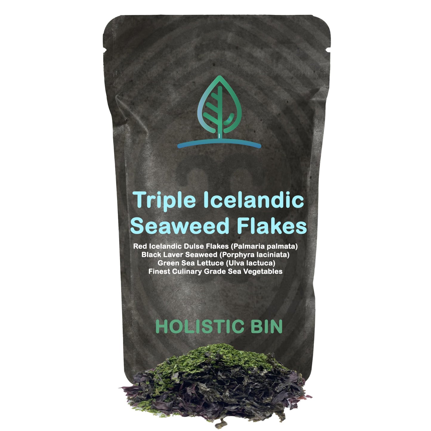 Organic Seaweed Flakes by Holistic Bin | Wild Harvested in Ireland | Red Atlantic Dulse, Black Nori, & Green Sea Lettuce | Dried