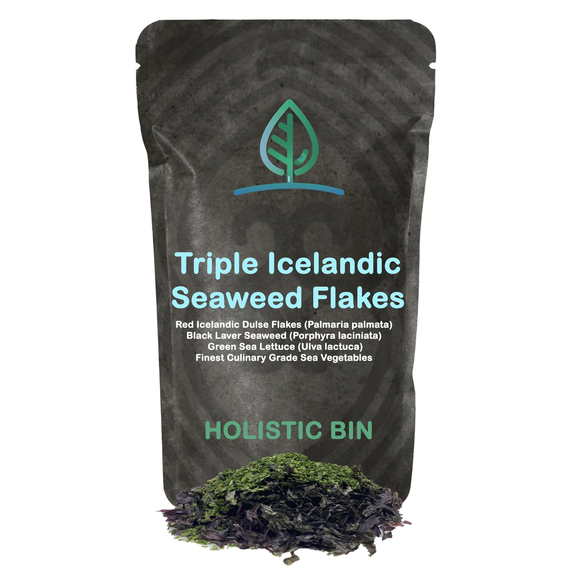 Organic Seaweed Flakes by Holistic Bin | Wild Harvested in Ireland | Red Atlantic Dulse, Black Nori, & Green Sea Lettuce | Dried