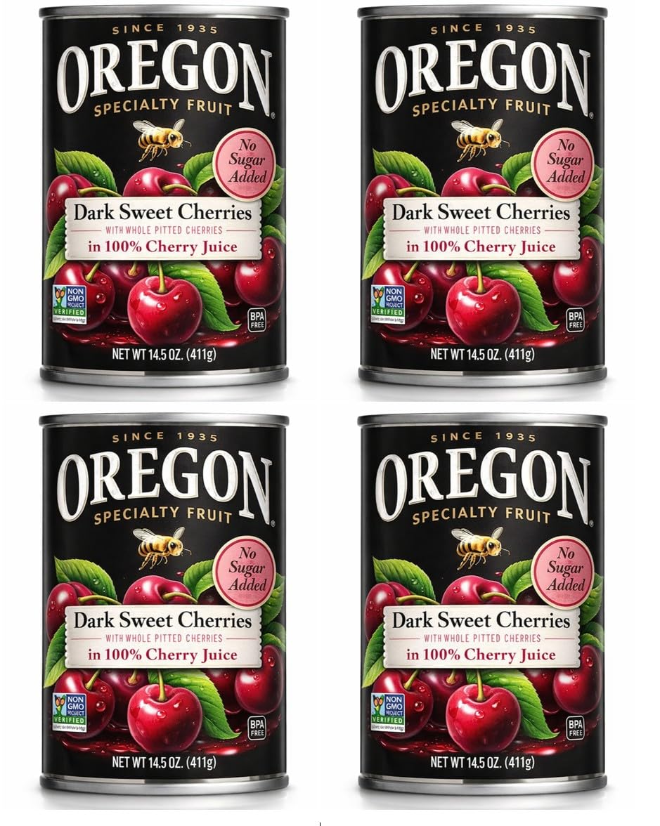 Oregon Pitted Dark Sweet Canned Cherries In 100% Cherry Juice (Value Pack Of 4) - No Sugar Added  Kosher  Non Gmo  Made In Oregon