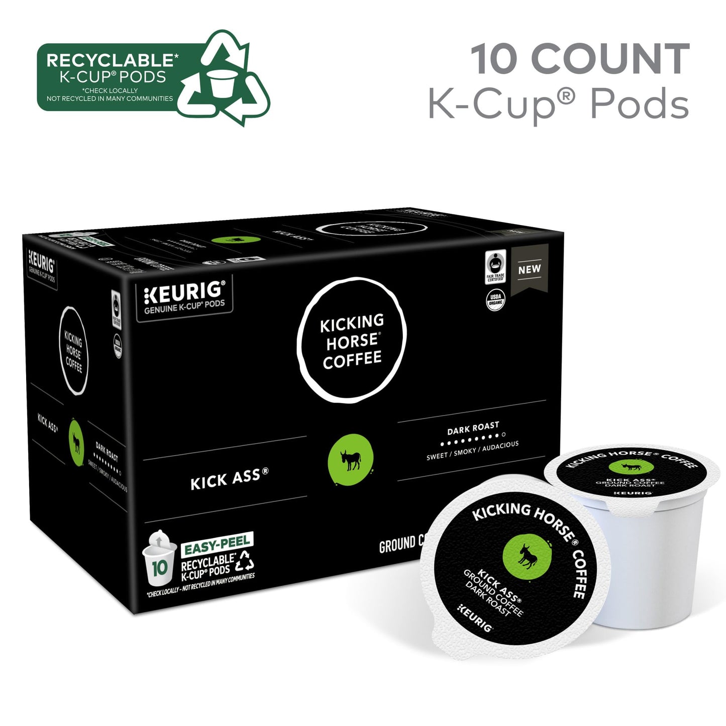 Kicking Horse Coffee Kick Ass Dark Roast K-Cup Pods, 10 Count Box
