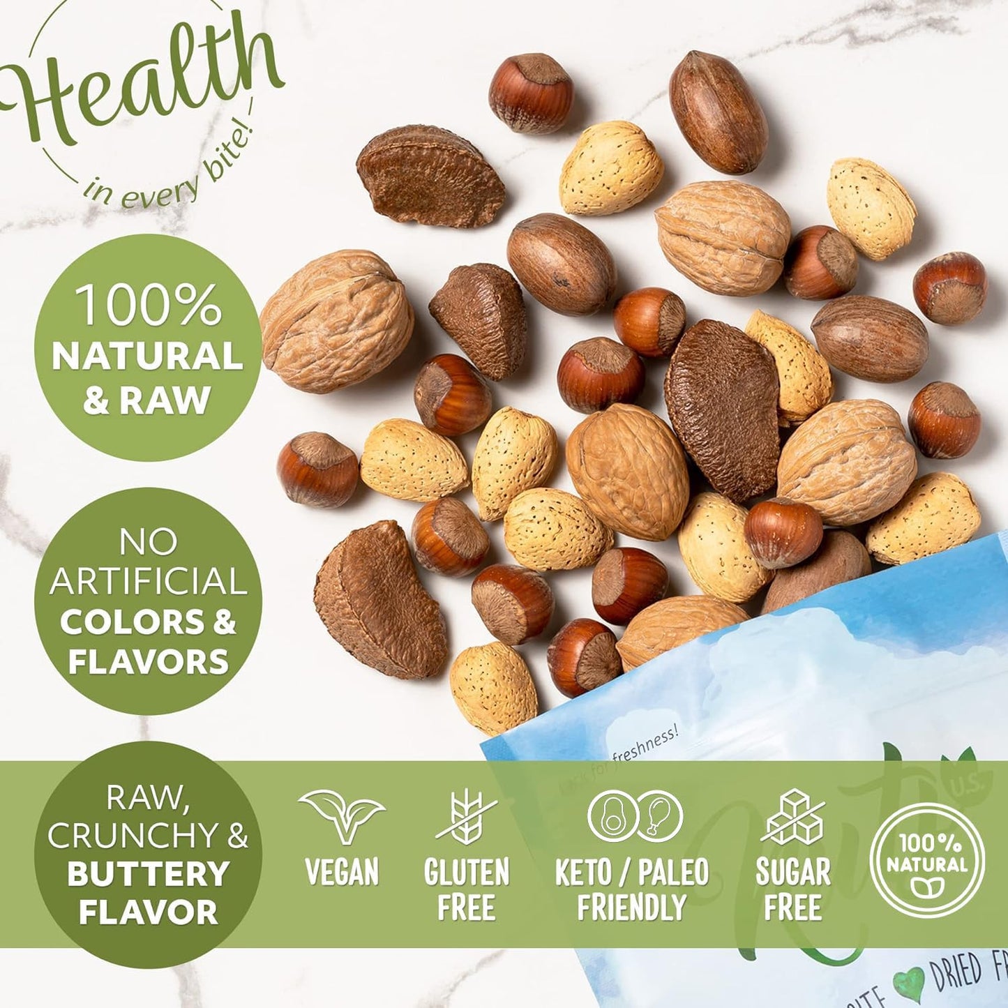 NUTS U.S. - Mixed Nuts In Shell (Almonds  Walnuts  Hazelnuts  Pecans  Brazil Nuts) | No Added Colors and No Artificial Flavors | Fresh Buttery Taste and Raw |Packed In Resealable Bags!!! (6 LBS)