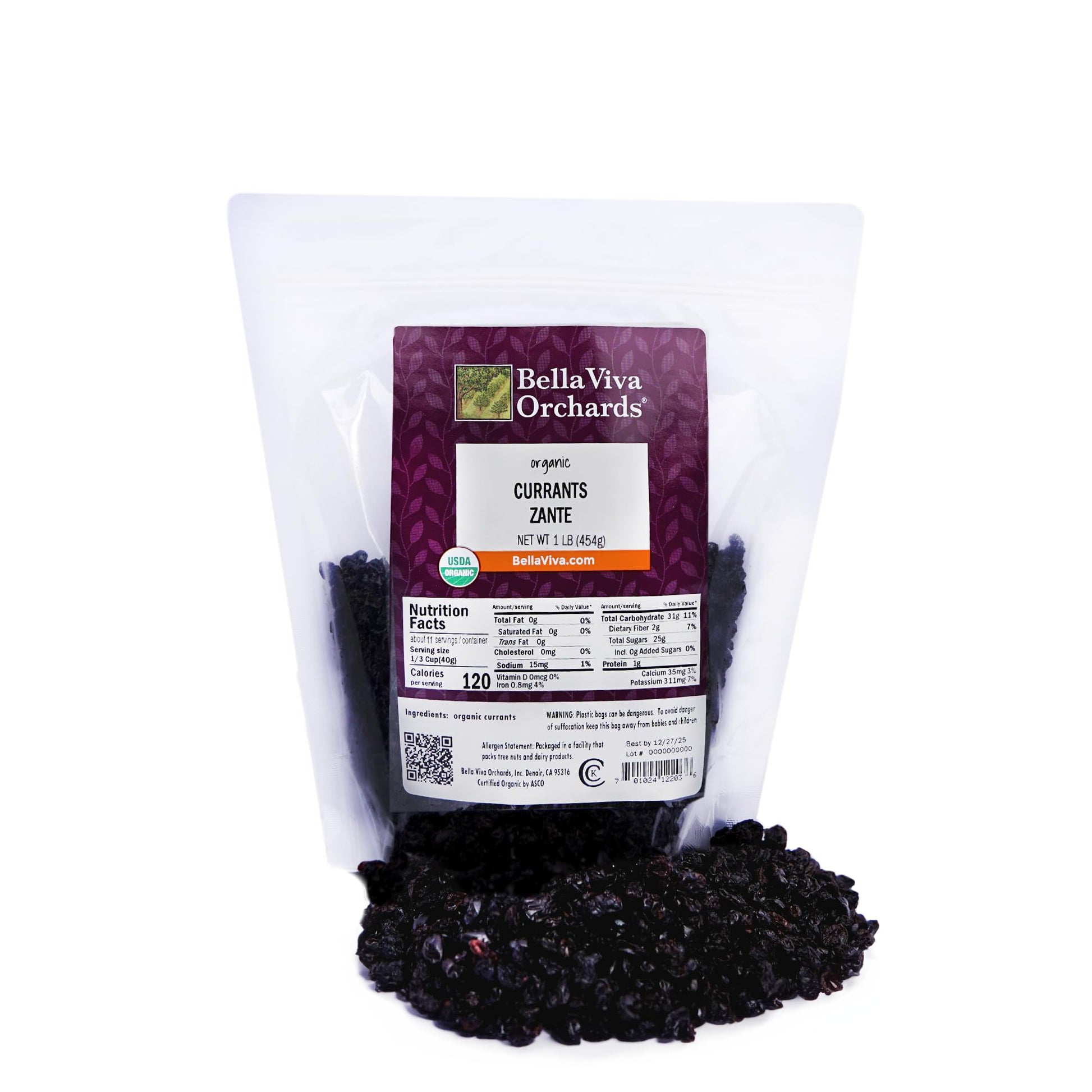Bella Viva Orchards Organic Dried Zante Currants, Sweet No Sugar Added, 1 Lb Of Dried Fruit
