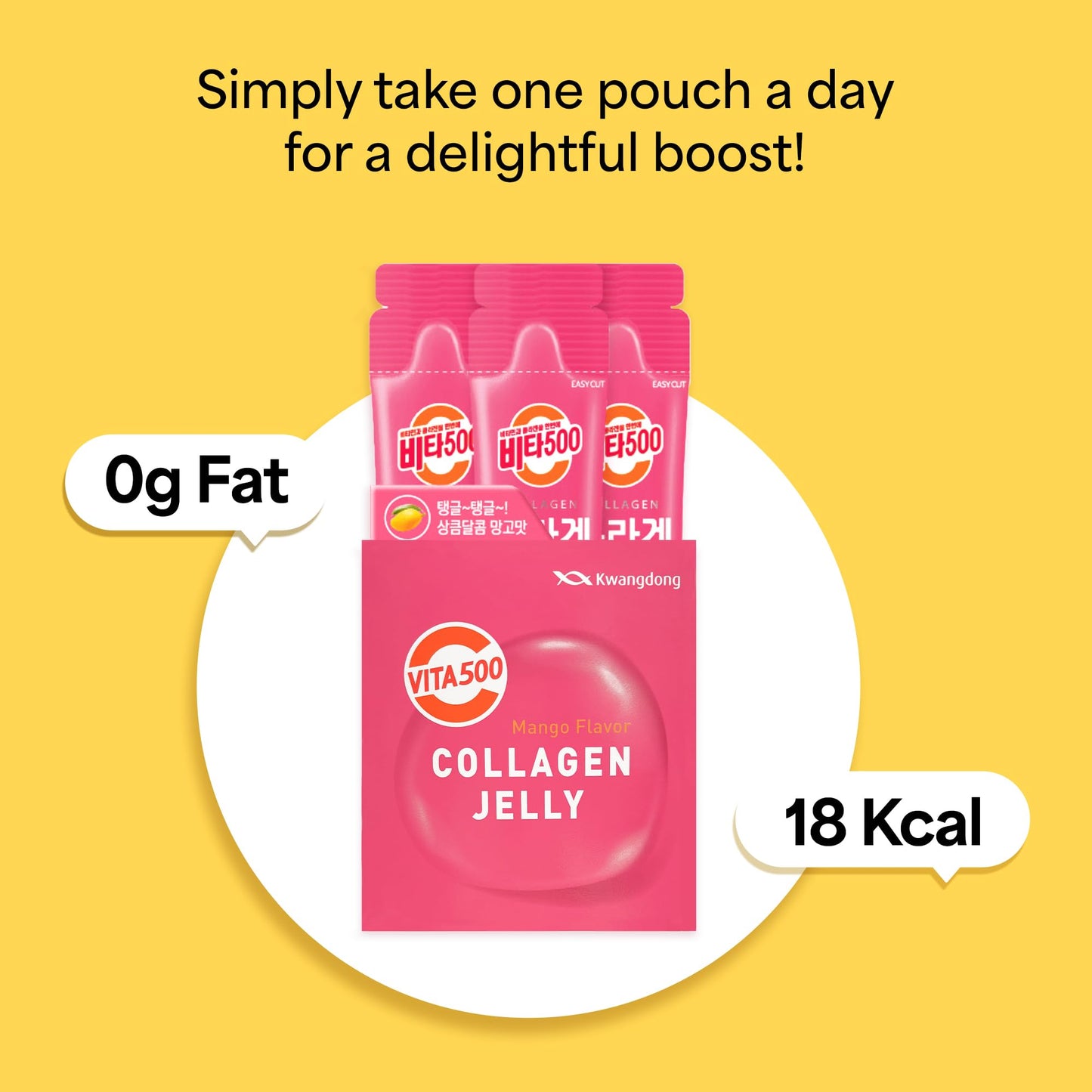 KWANGDONG Vita500 Mango Collagen Peptides Korean Jelly Stick with Vitamin C | Marine Collagen for Hair, Skin, Nails, Beauty, Joi