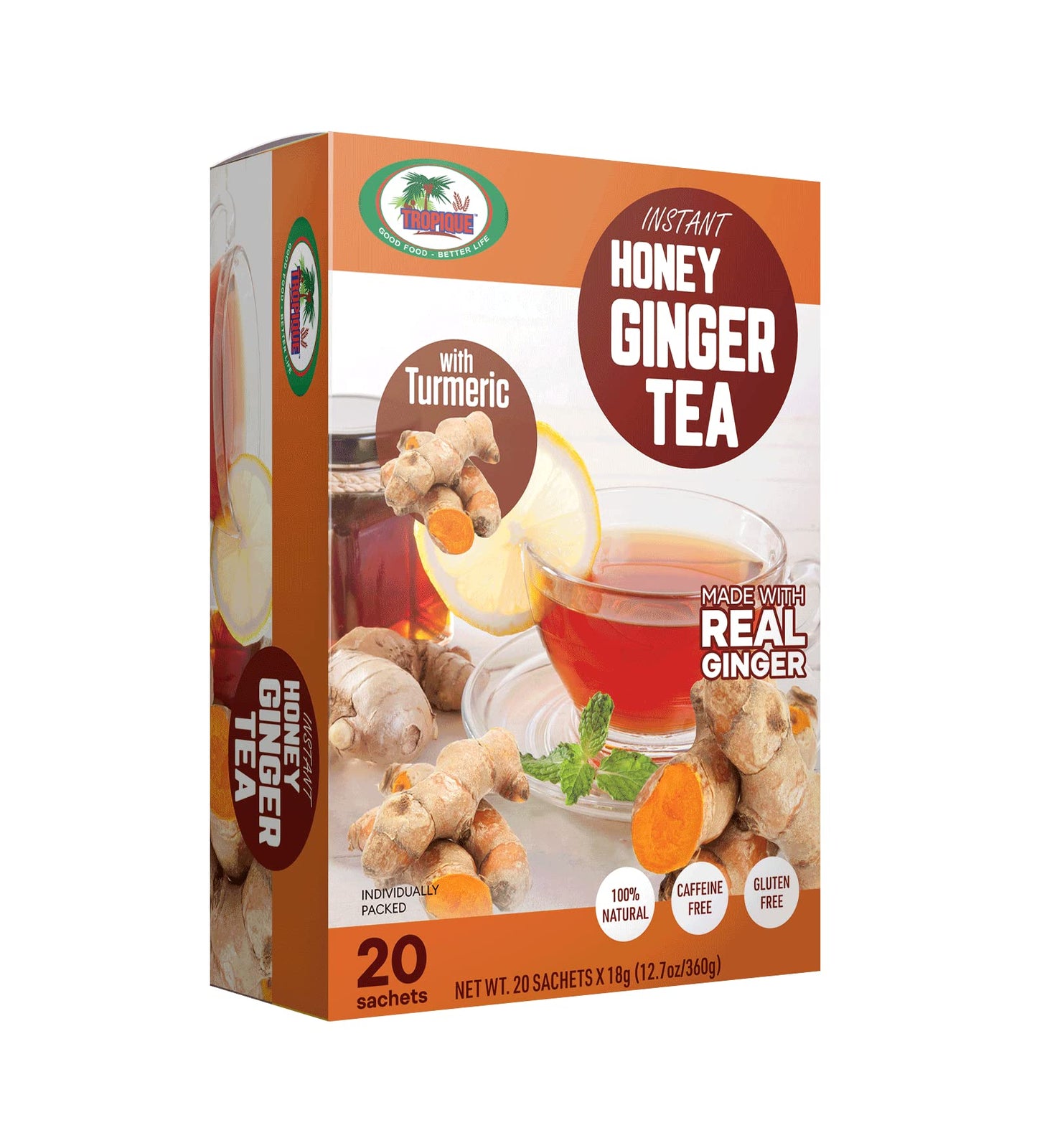 Tropique Instant Honey Ginger Tea (Turmeric) - Ginger Honey Turmeric Tea Granules - 12.6986 Fluid Ounces