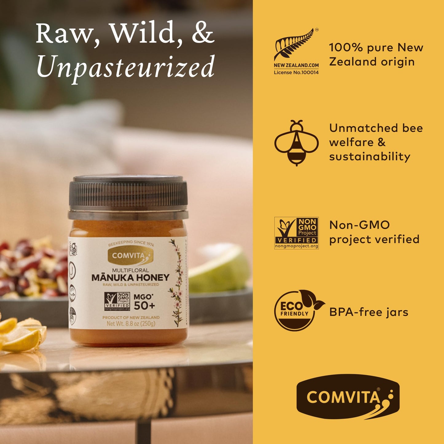 Comvita Mgo 50+ Raw Multifloral Manuka Honey I New Zealand'S #1 Manuka Brand I Authentic | Non-Gmo Superfood For Everyday Wellne