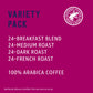 Happy Belly Coffee Pods Variety Pack, Compatible with K-Cup Brewer, 96 Count, Breakfast Blend, Dark Roast, Medium Roast, French Roast