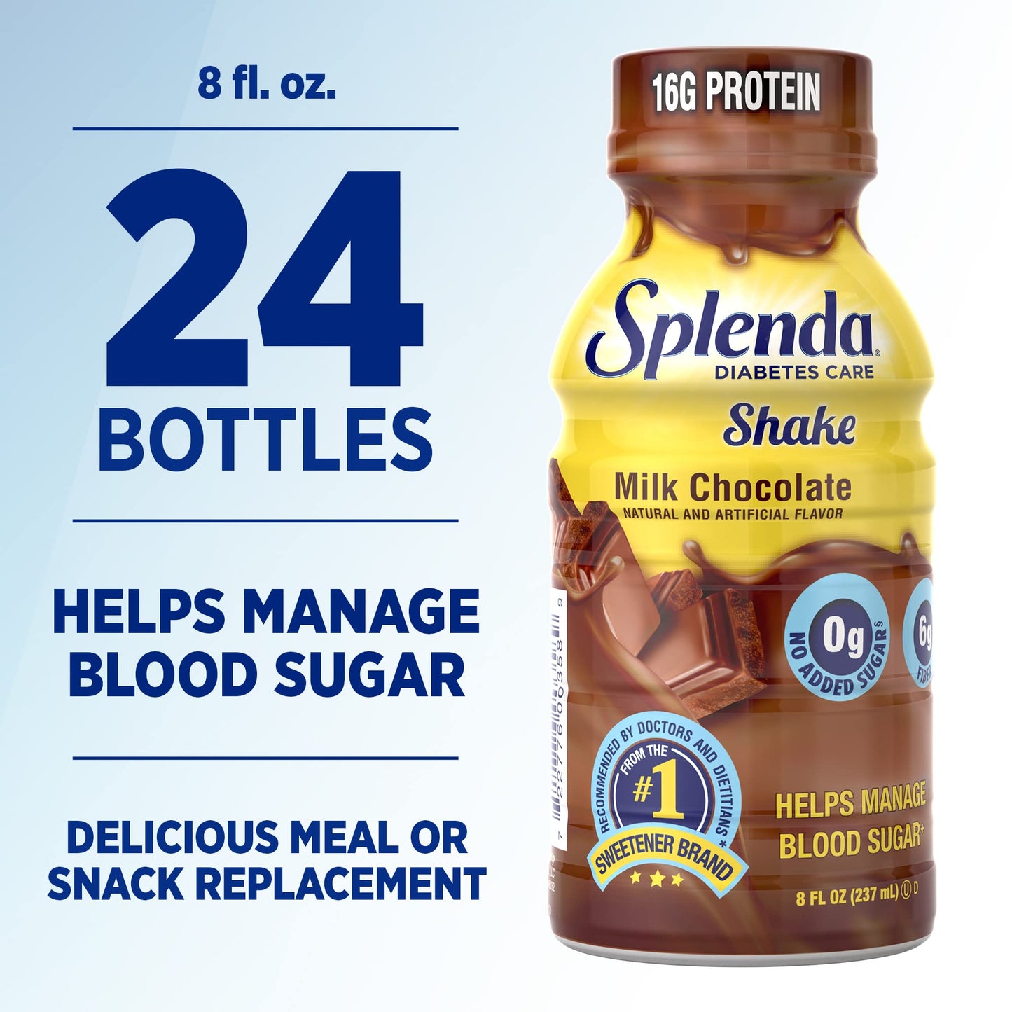 SPLENDA Diabetes Care Shakes - Meal Replacement Shake, 8 Fluid Ounces Per Bottle (Milk Chocolate, 6 Pack)