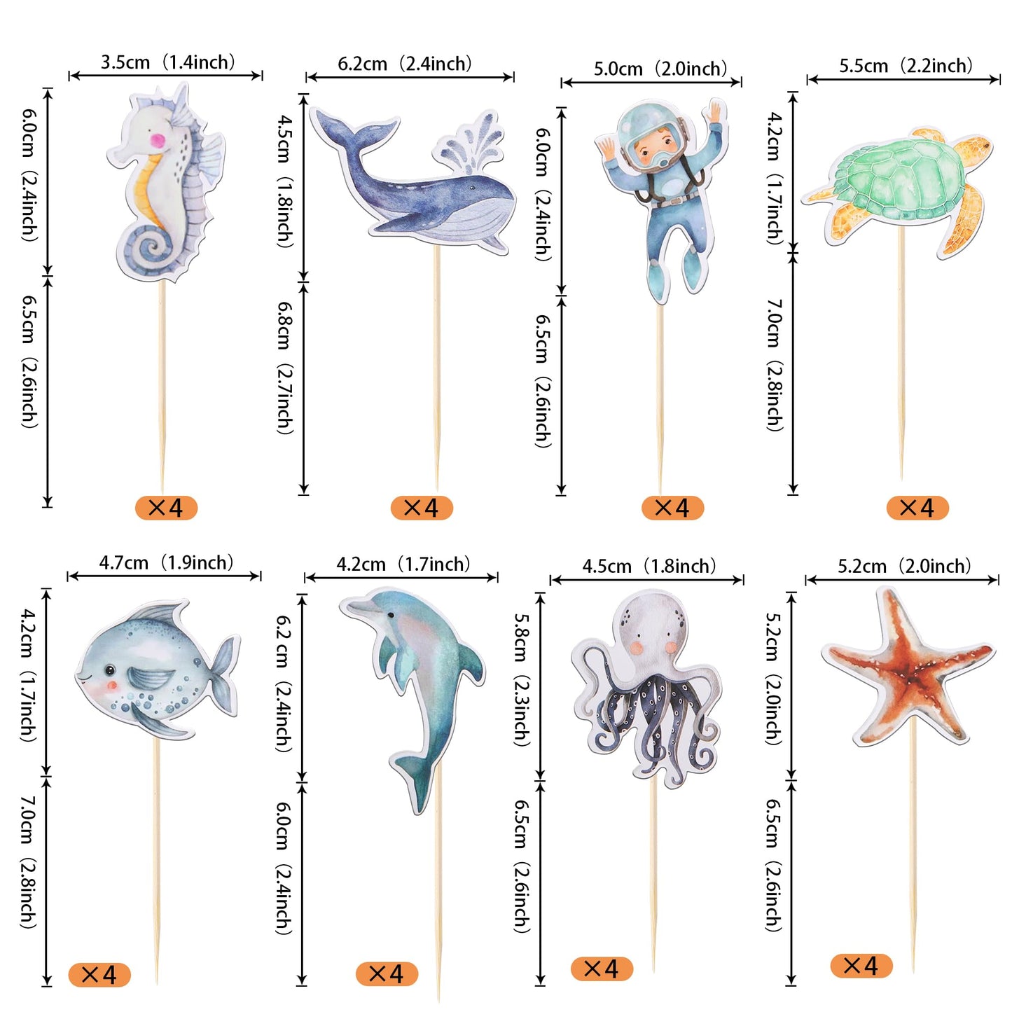 Rssta i Cupcake Toppers - 32 Pack Ocean Sea Animal Toothpicks Decorations, Design 7, Paper