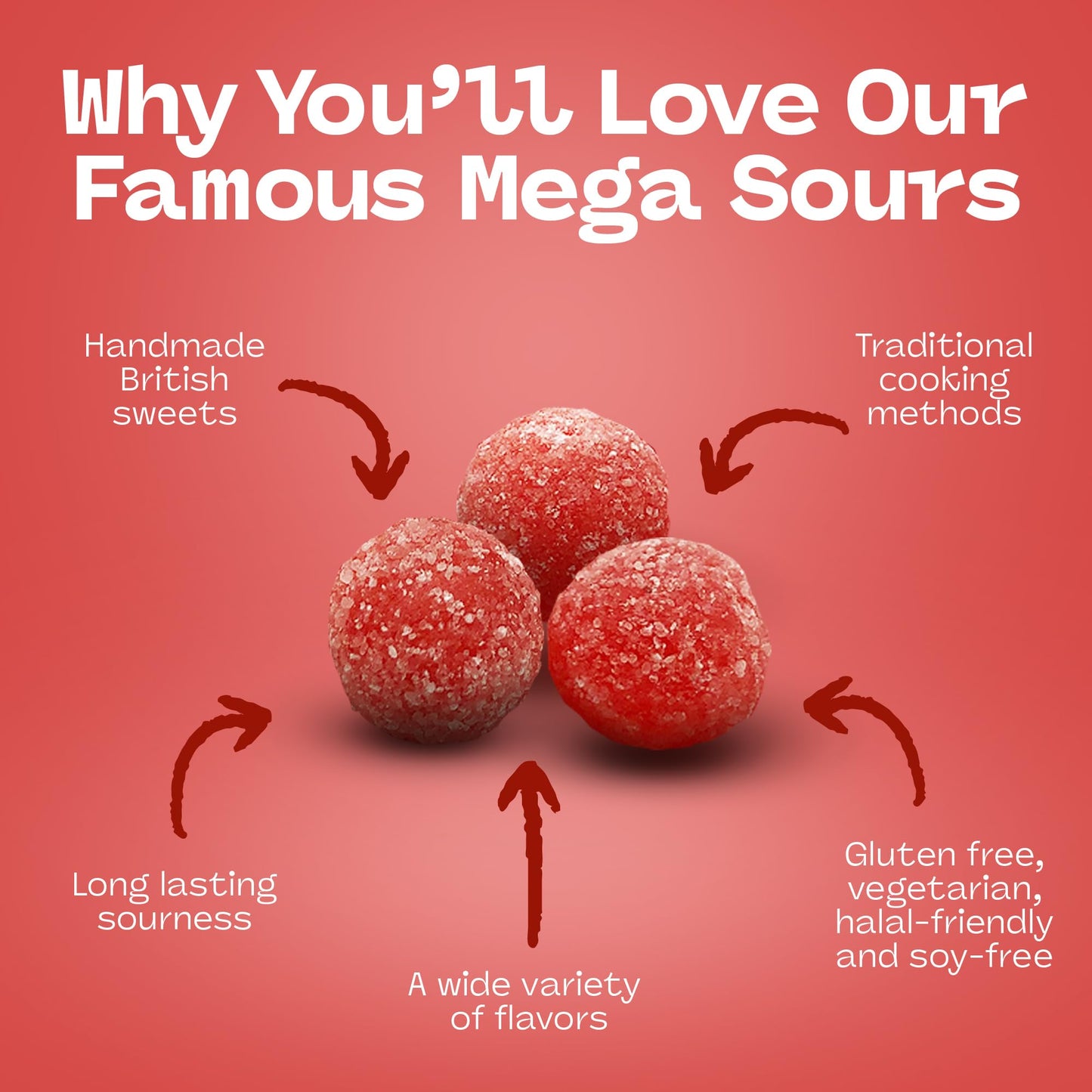 Barnetts Mega Sour Candy Cherry - Handmade Sweets - 104g - Red - Perfect for Party Bags and Gift Hampers