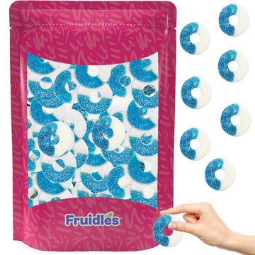 Fruidles Blue Raspberry Gummi Rings Candy, Assorted Fruit Flavors Gummies, Allergy Friendly, Non-Gmo, No Artificial Sweeteners Gummy (8Oz Bag)