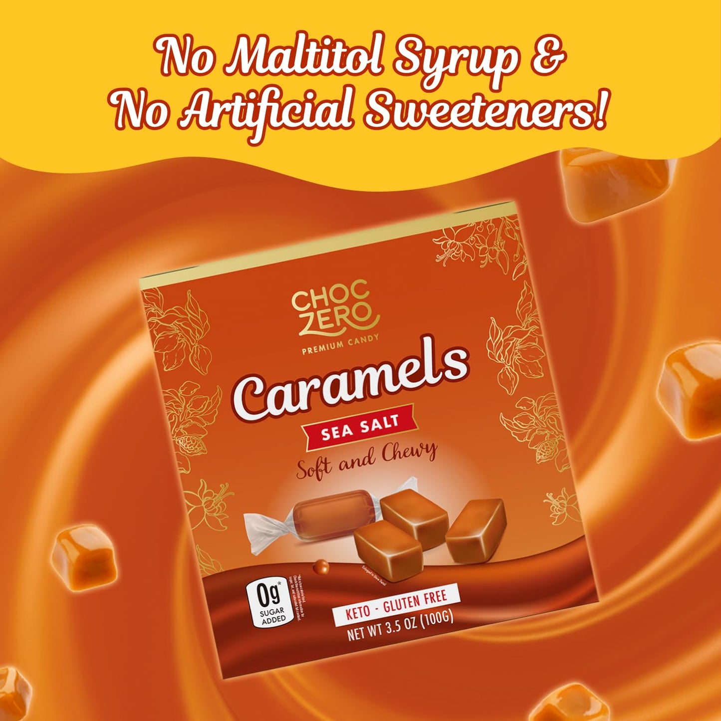 Choczero Sugar Free Caramels - Keto Candy - All Natural, Soft And Chewy - Low Carb Snack (3.5Oz Box)