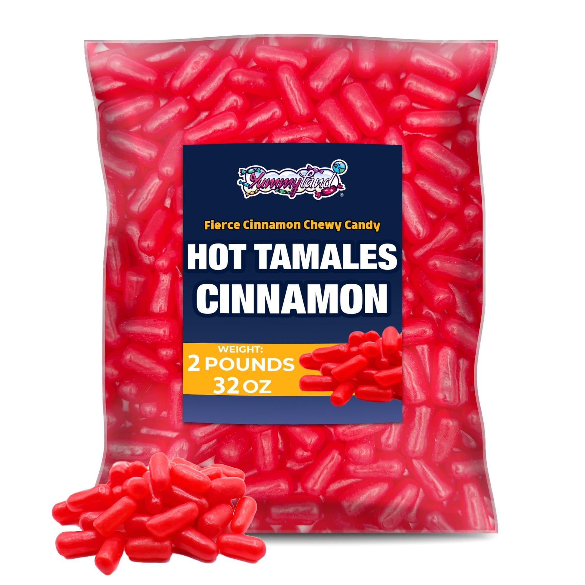 Hot Tamales Fierce Cinnamon Candy 2 Pounds Bulk Bag, Cinnamon Candy, Gummy Candy, Resealable Bag by Yummyland, 32 oz