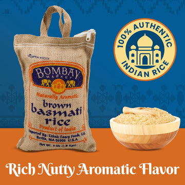 Bombay Market Brown Basmati Rice - Aromatic & Nutty Flavor Basmati Rice - Long Grain Rice Basmati (4 Pound Bag)