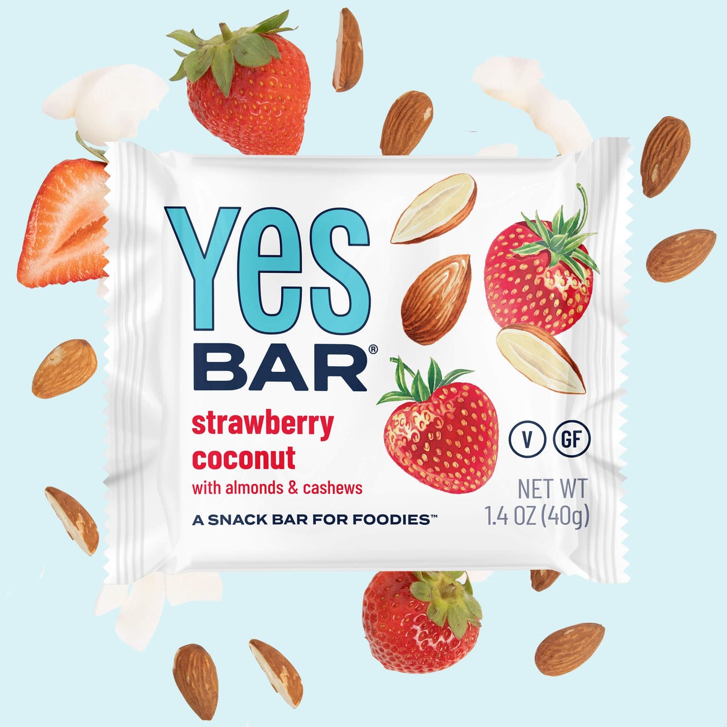 The YES Bar Strawberry Coconut Protein Bar - Vegan, Gluten Free, Low Sugar - 6 Count