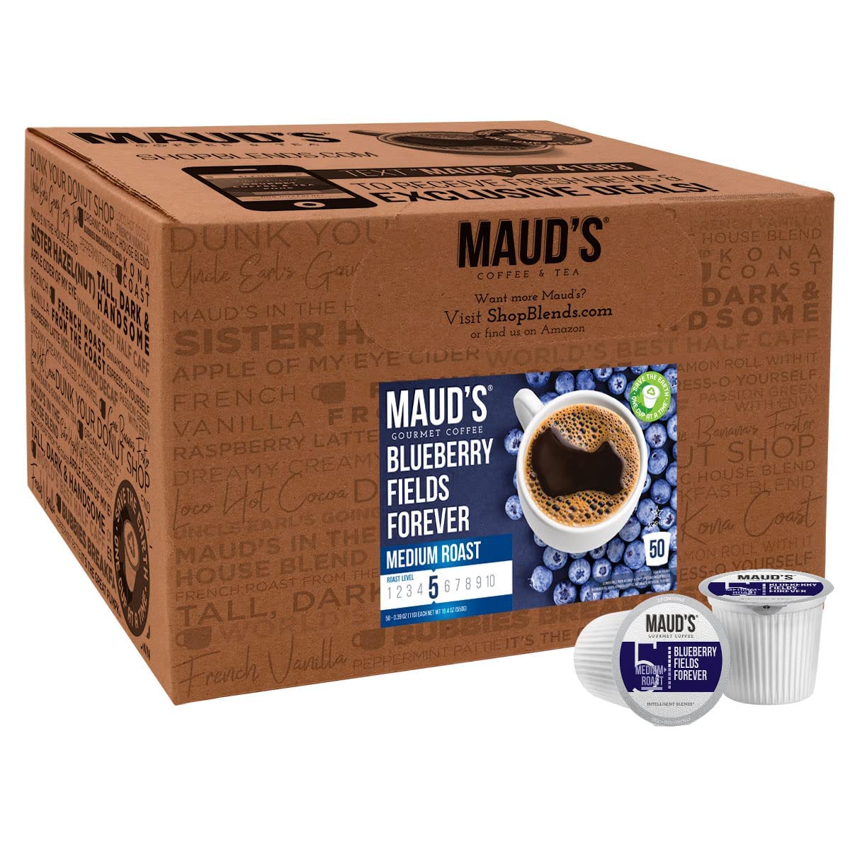 Mauds Blueberry Flavored Coffee Pods  50ct | Blueberry Fields Forever | 100% Arabica Medium Roast Coffee Pods | Solar Energy Produced Recyclable Single Serve Pods Compatible with Keurig K-Cup malt-inspired