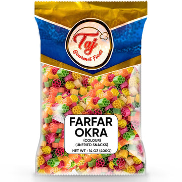 TAJ Gourmet Farfar Fryums Wheat Pellet Tube, 400g, Okra Flavor, 14 Ounce