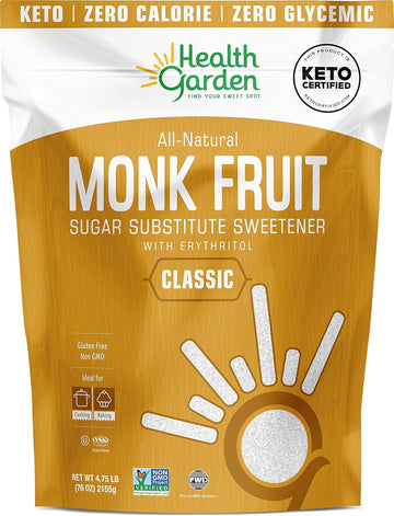 Health Garden Monk Fruit Sweetener, Classic - Non GMO - Gluten Free - Sugar Substitute - Kosher - Keto Friendly (4.75 Pounds (1 