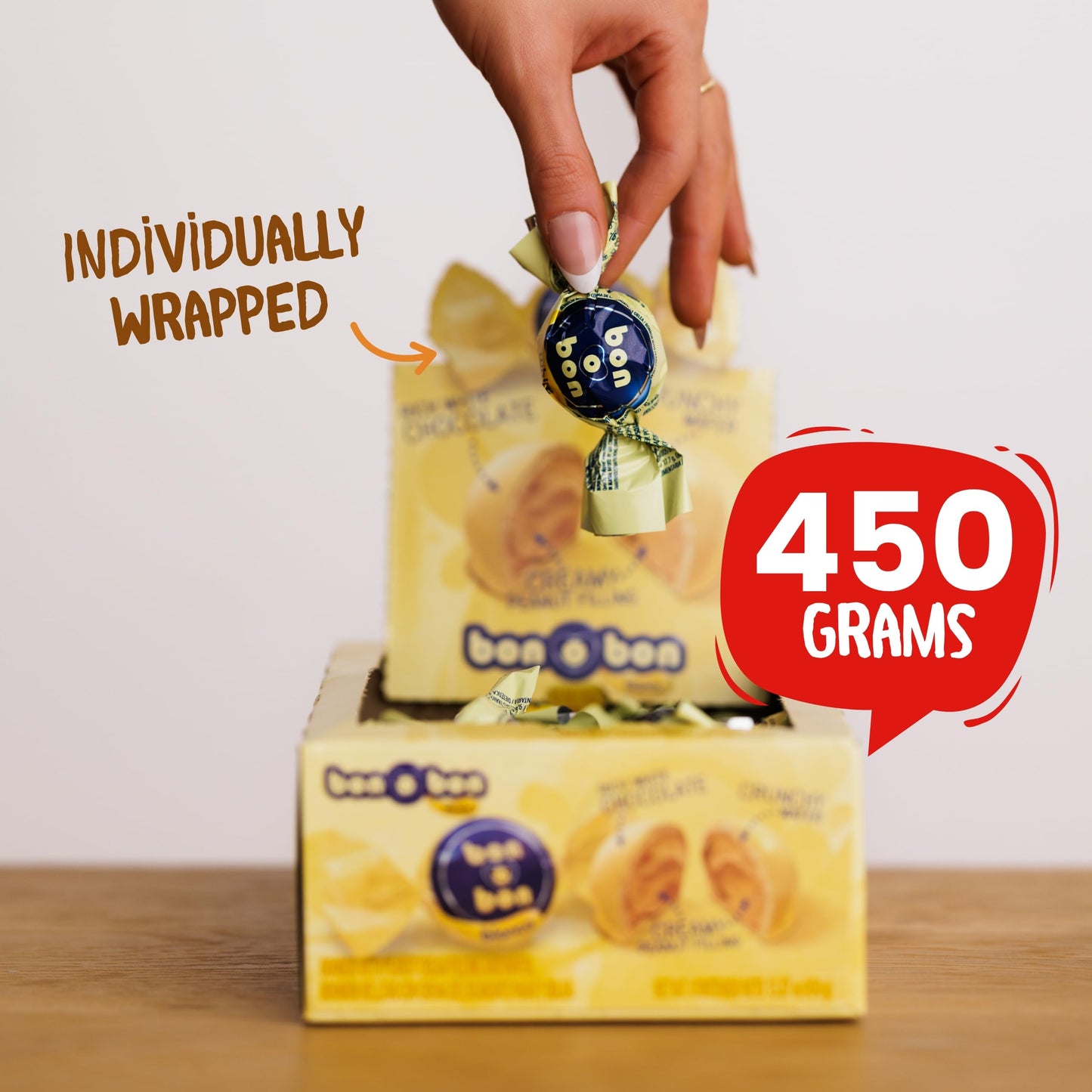 Bon O Bon White Chocolate Bon Bons, Decadent White Chocolate Truffles With A Creamy Peanut & Wafer Filling, 15G X 30 Bonbons