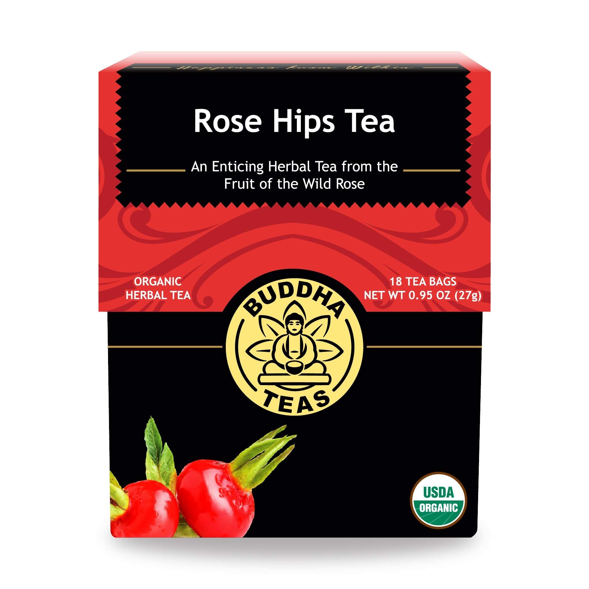 Buddha Teas Organic Rose Hips Tea - Ou Kosher, Usda Organic, Ccof Organic, 18 Bleach-Free Tea Bags