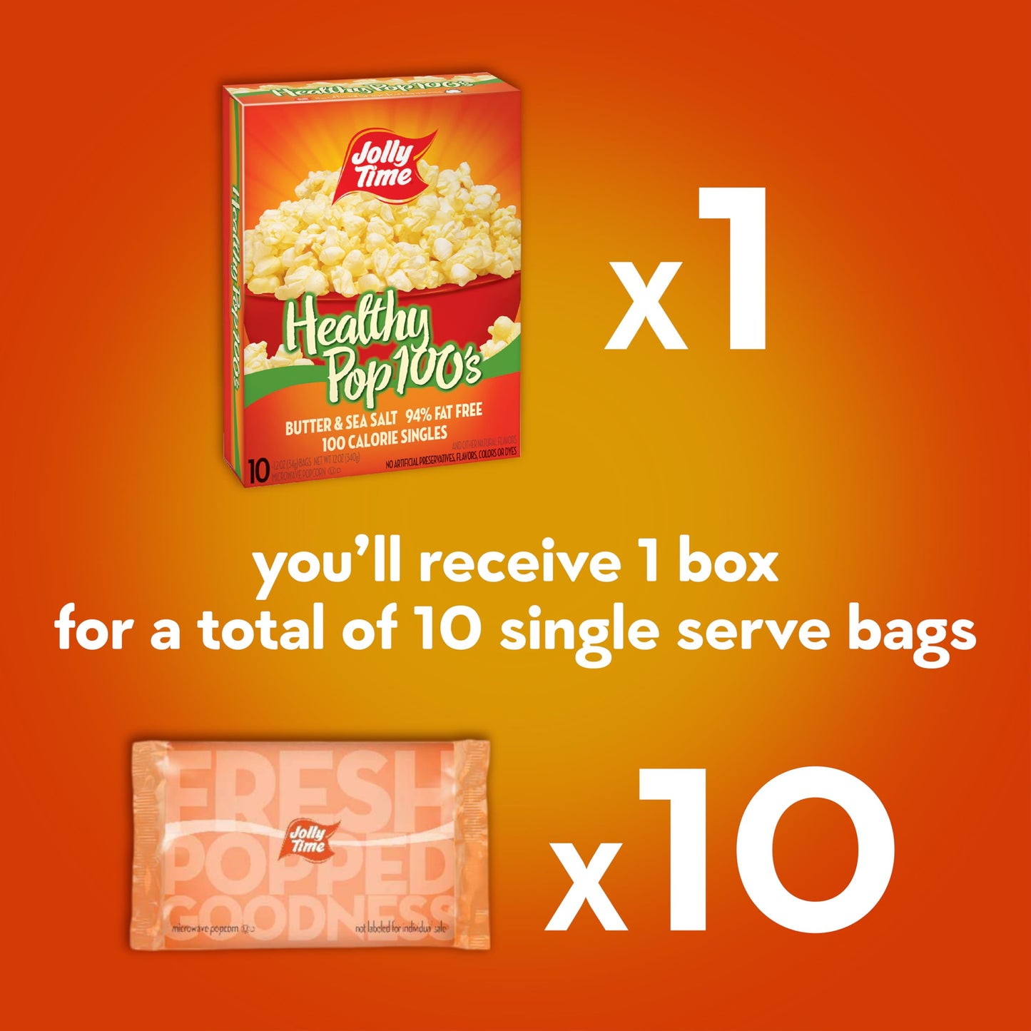 Jolly Time Healthy Pop Microwave Popcorn, 1.2Oz Personal Bag, 10 Bags Per Carton (Healthy Pop 100'S - Butter & Sea Salt,1.2 Ounc