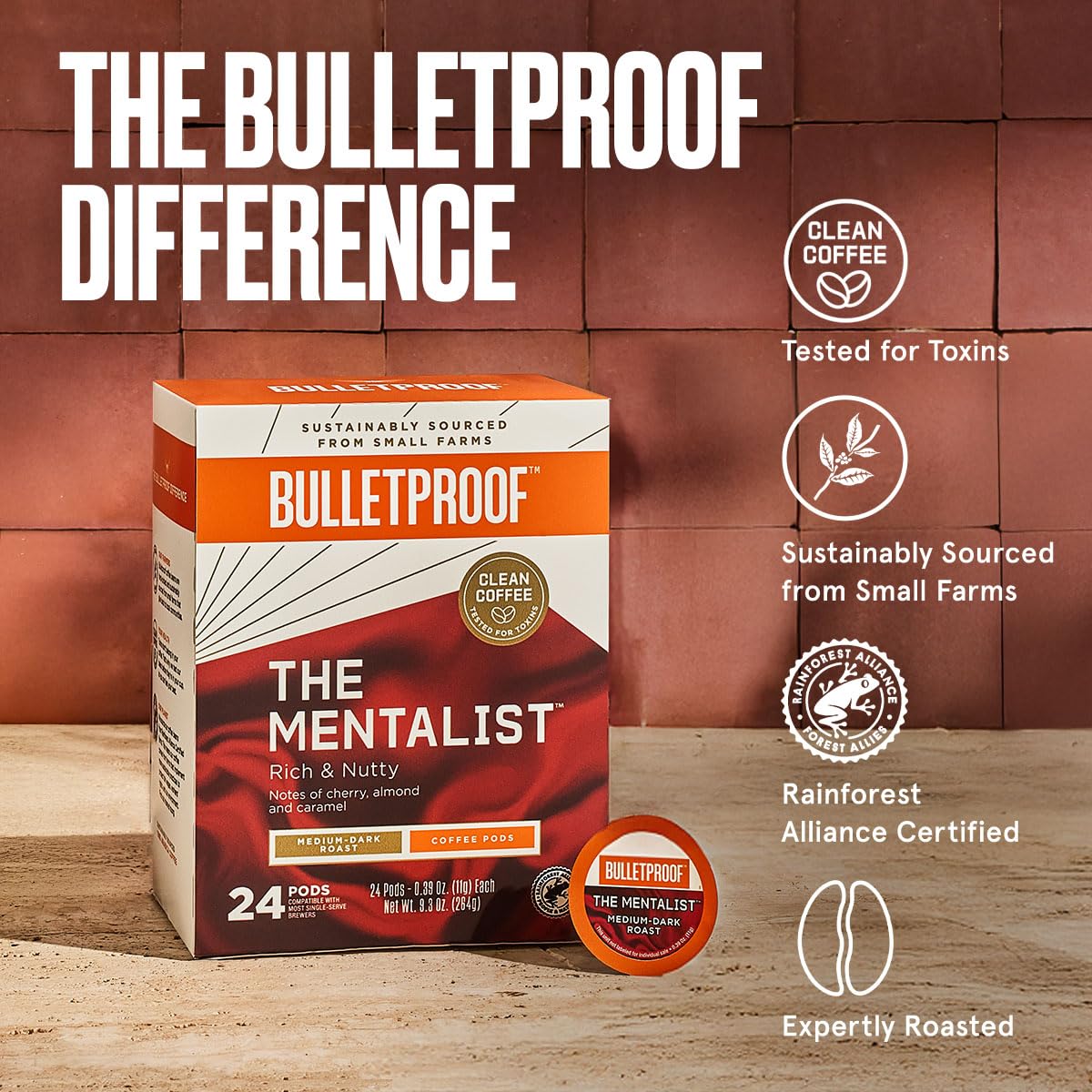 Bulletproof The Mentalist Medium-Dark Roast Single-Serve Pods, 24 Count, 100% Arabica Coffee Sourced from Central and South Amer