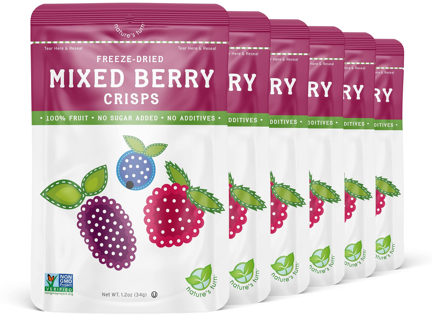 Nature'S Turn Freeze-Dried Fruit Snacks, Mixed Berry Crisps, Pack Of 6 (1.2 Oz Each)