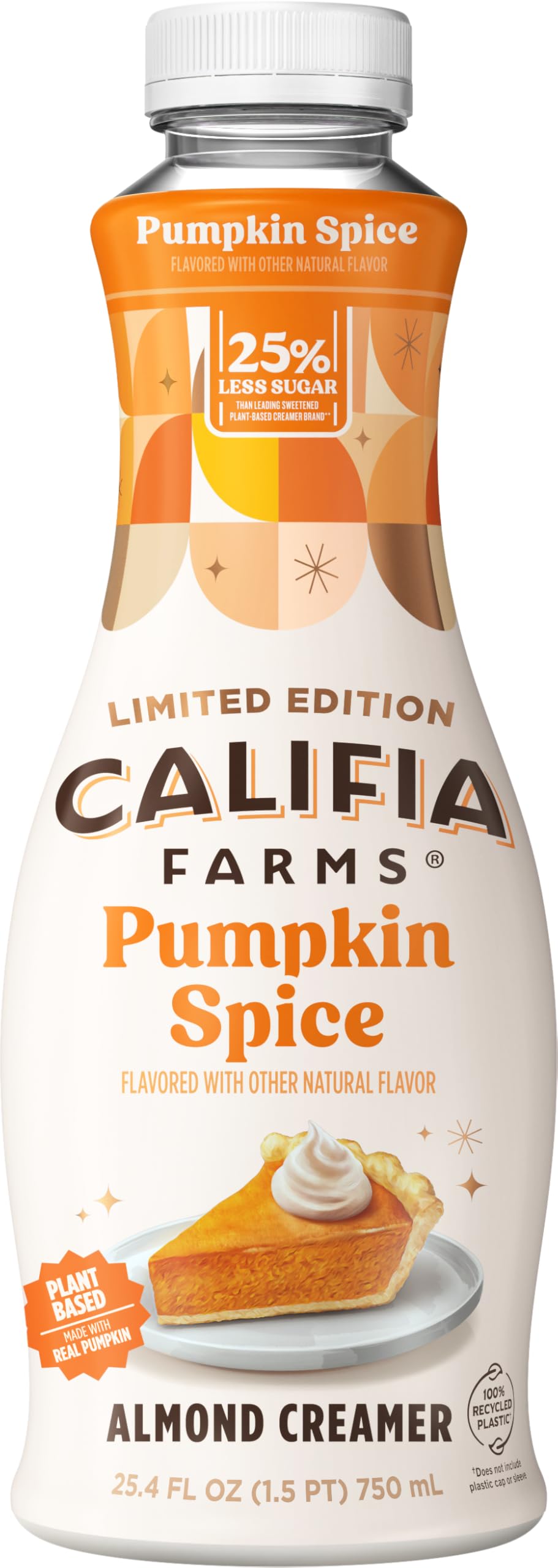 Califia Farms - Pumpkin Spice Almond Milk Coffee Creamer, 25.4 Oz, Dairy Free, Plant Based, Vegan, Gluten Free, Non GMO, Almond 