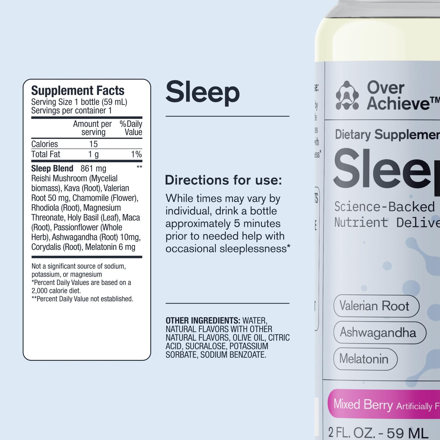 OVERACHIEVE dietary product Variety Pack with Advanced Nanoscience Technology  12 Pack  Stress Calming Relax Drink  Sleep Aid Drink  Mushroom dietary product Drink  2 oz Shot