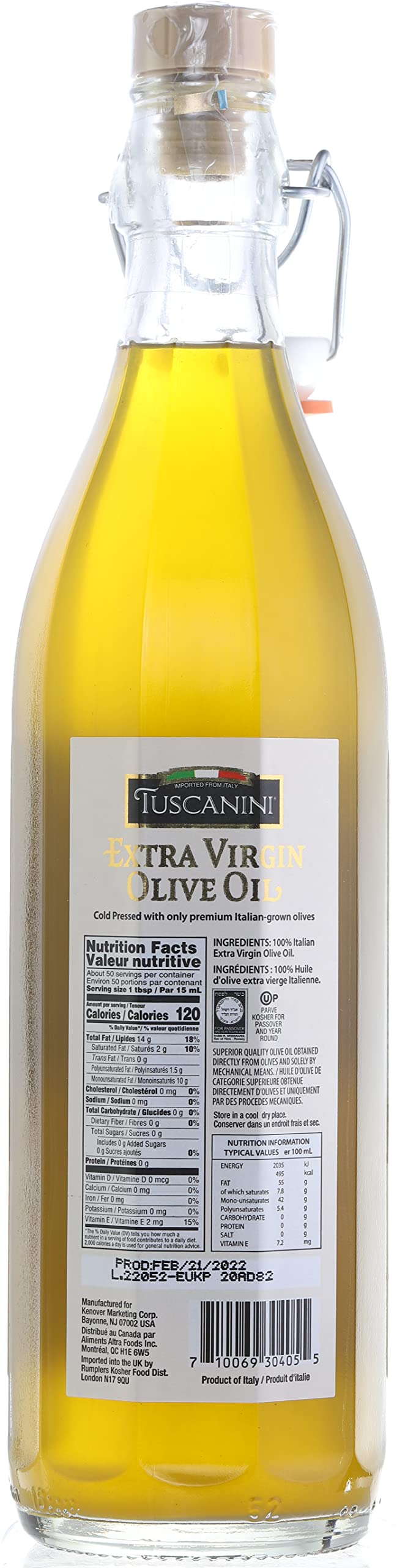Tuscanini Italian Extra Virgin Cold Pressed Olive Oil, 25.3Oz (2 Pack) Ultra-Premium Unfiltered | Non Gmo | For Salads, Dipping
