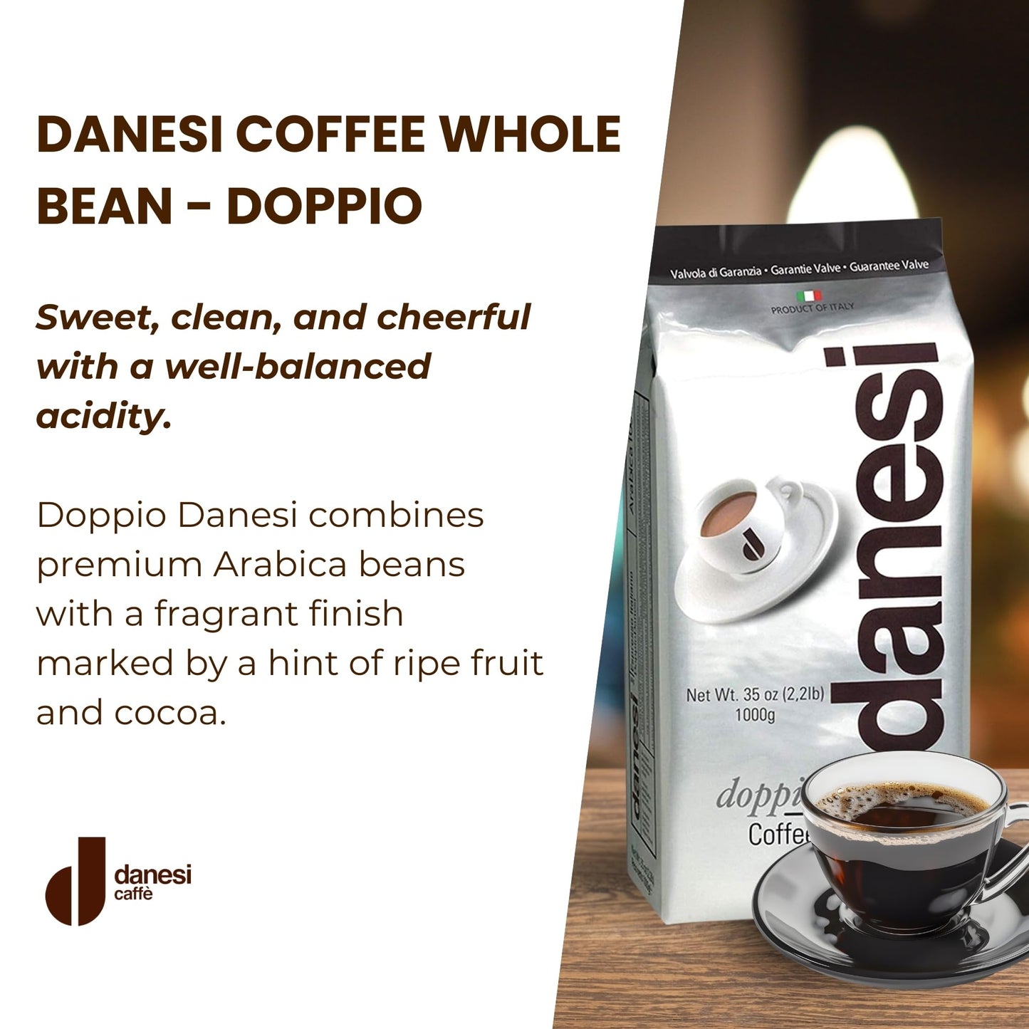 D DANESI CAFFÈ Espresso Coffee Beans - Medium Roast Whole Bean - 2.2 lb (Pack of 2)