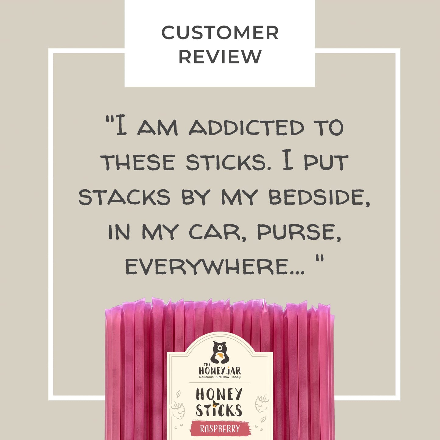The Honey Jar Raspberry Flavored Honey Sticks - Pure Honey Straws - 50 Count - Made in the USA
