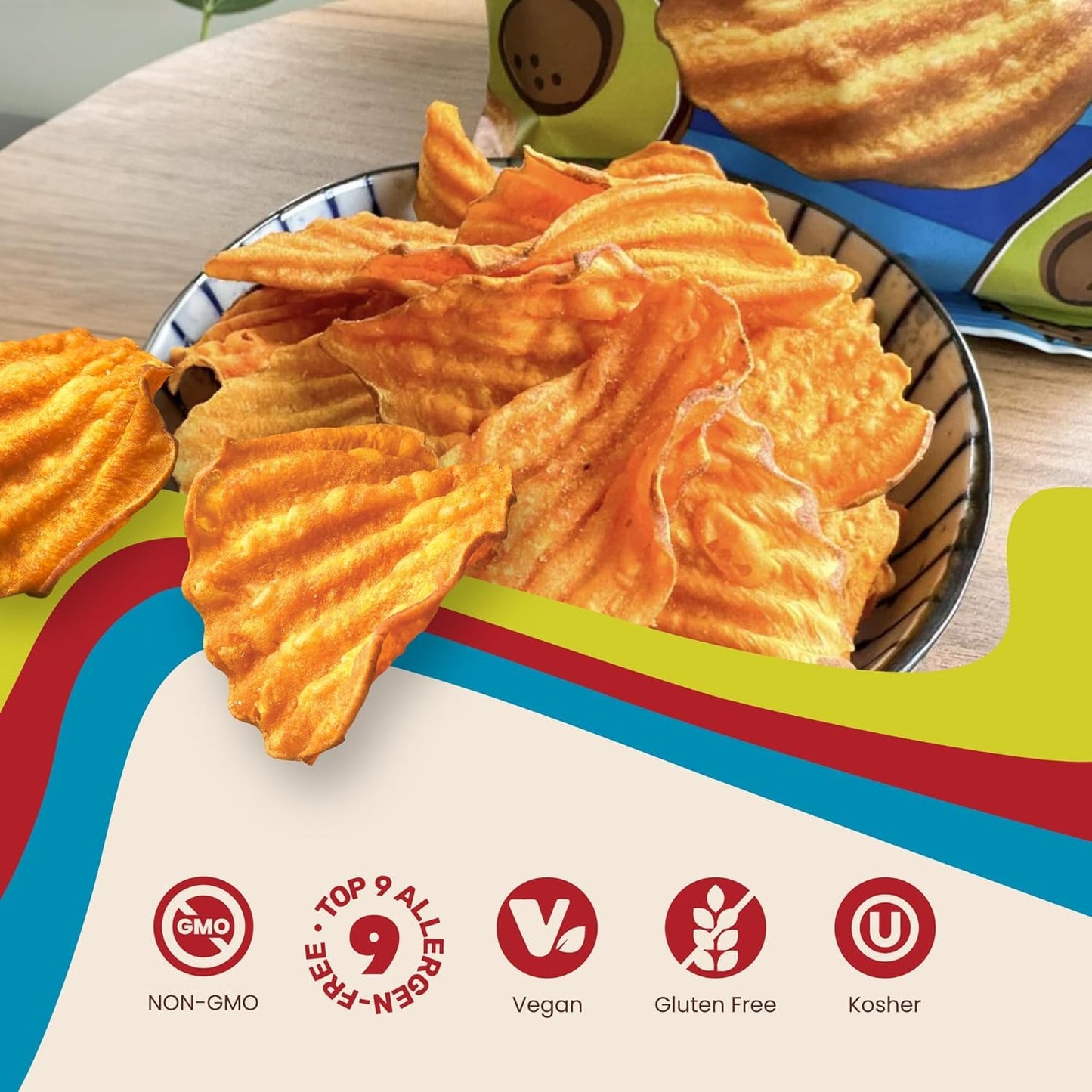 Jacksons Wavy Sweet Potato Kettle Chips, Sea Salt, 7oz, Pack of 6, Gluten Free, Vegan, Paleo Friendly