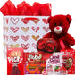 Valentines Day Gift Basket Set | Teddy Bear Plush (Red Or White), Elmer Heart Chocolate, Milk Chocolate Bar, Kit Kat Chocolate B