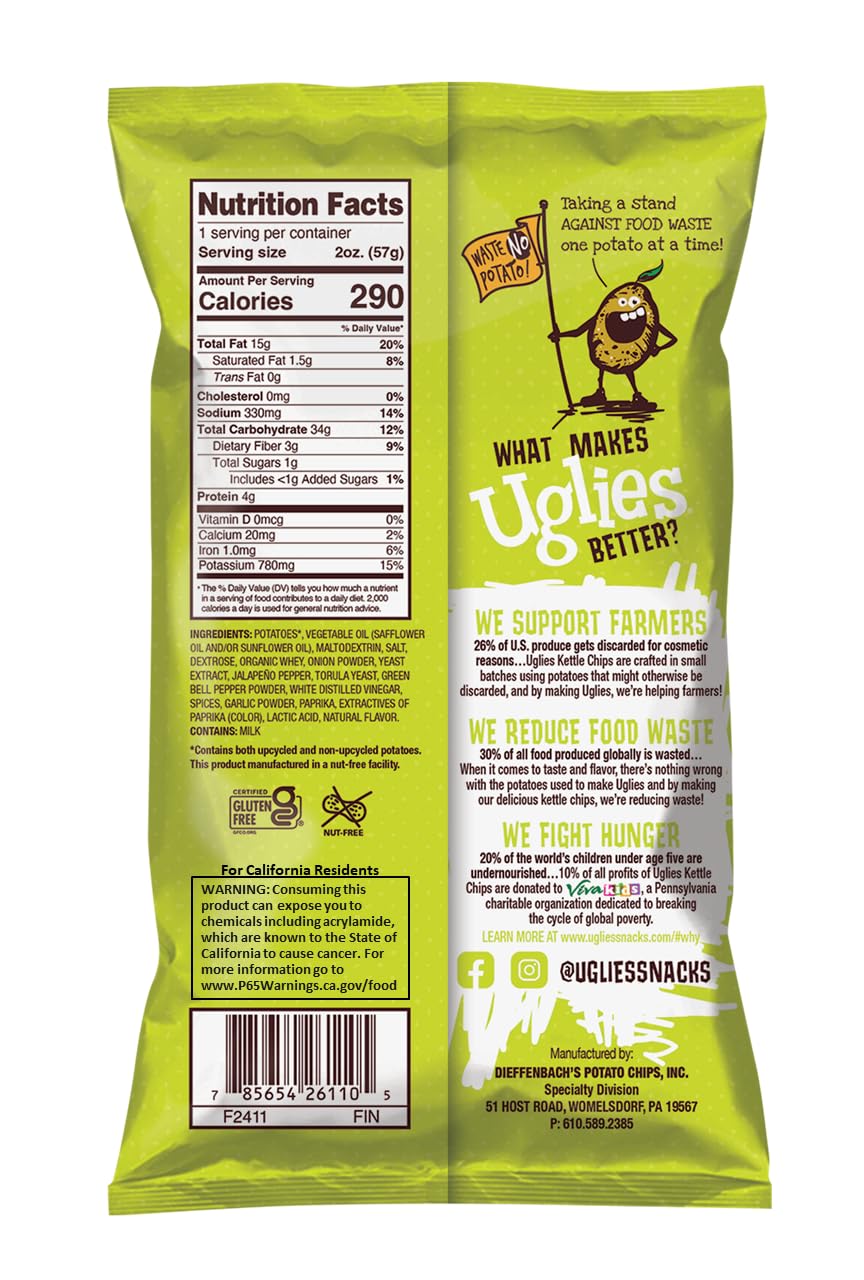 Uglies Jalapeno Kettle-Cooked Potato Chips, Gluten-Free Snacks, Kosher-Friendly Chips, Non-Gmo Snacks For Kids Or Office, Lunch