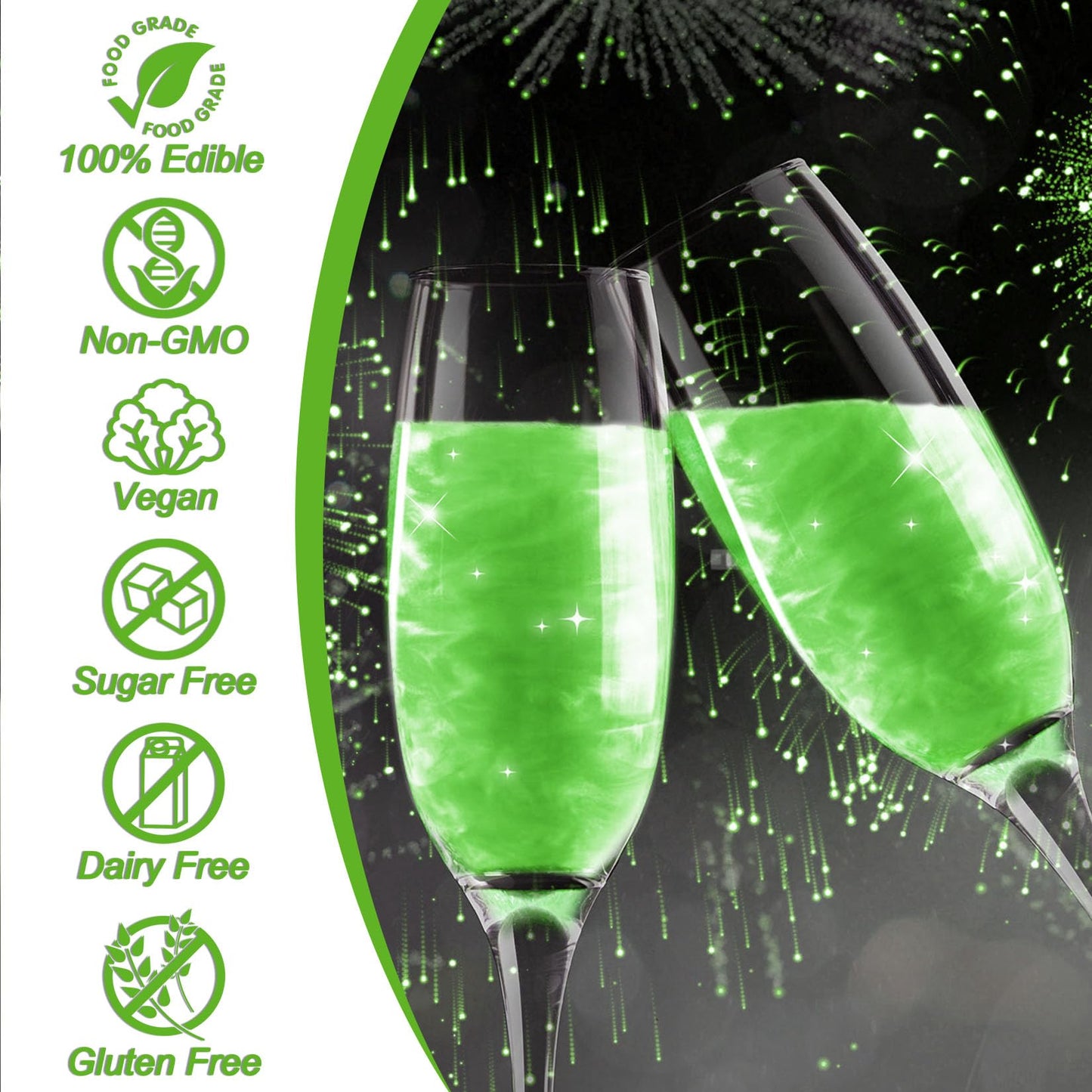 Edible Glitter - Fruit Green Luster Dust Edible For Drinks Cakes, Food Grade Cake Decorating Shimmering Glitter, Sprinkle Powder