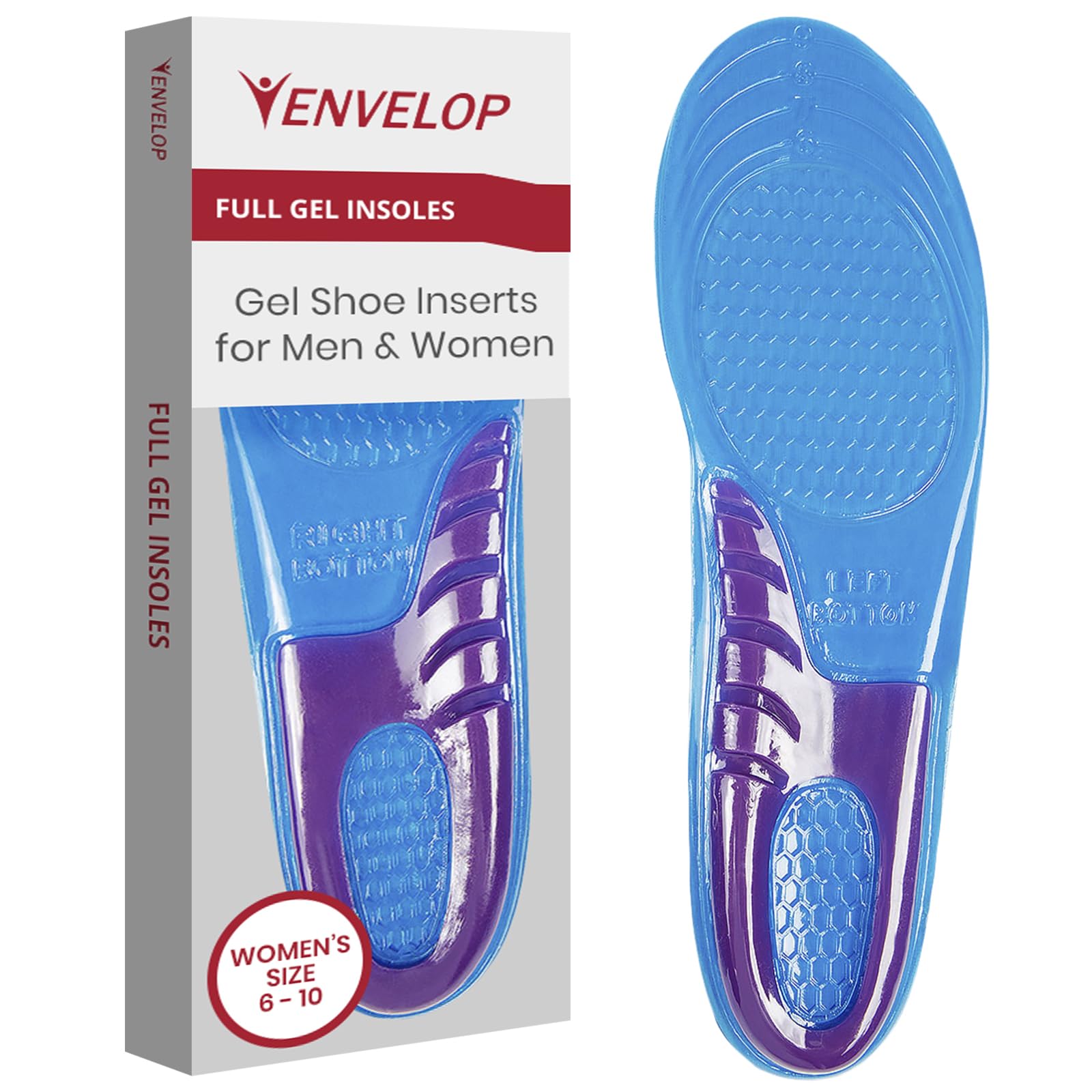 Envelop Gel Insoles For Women - Shoe Inserts For Walking, Running, Hiking - Insoles For Standing All Day - Cushion Soles For Hee