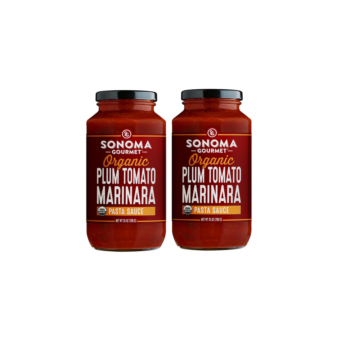 Sonoma Gourmet Plum Tomato Marinara Pasta Sauce, USDA Organic, Non-GMO, Gluten-Free, 25 Ounce Jars, Pack of 2