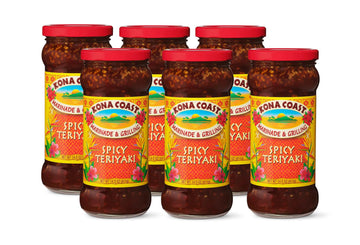 Kona Coast Spicy Teriyaki Marinade & Grilling Sauce | Artificial Flavor & Color Free | 14.5 Ounce Jar (Pack of 6)