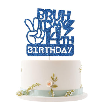 Embhhor Bruh It's My 14th Birthday Cake Topper, Dude Bro I'm 14, Teen Boys Happy 14th Birthday Party Cake Decorations, Blue Glit