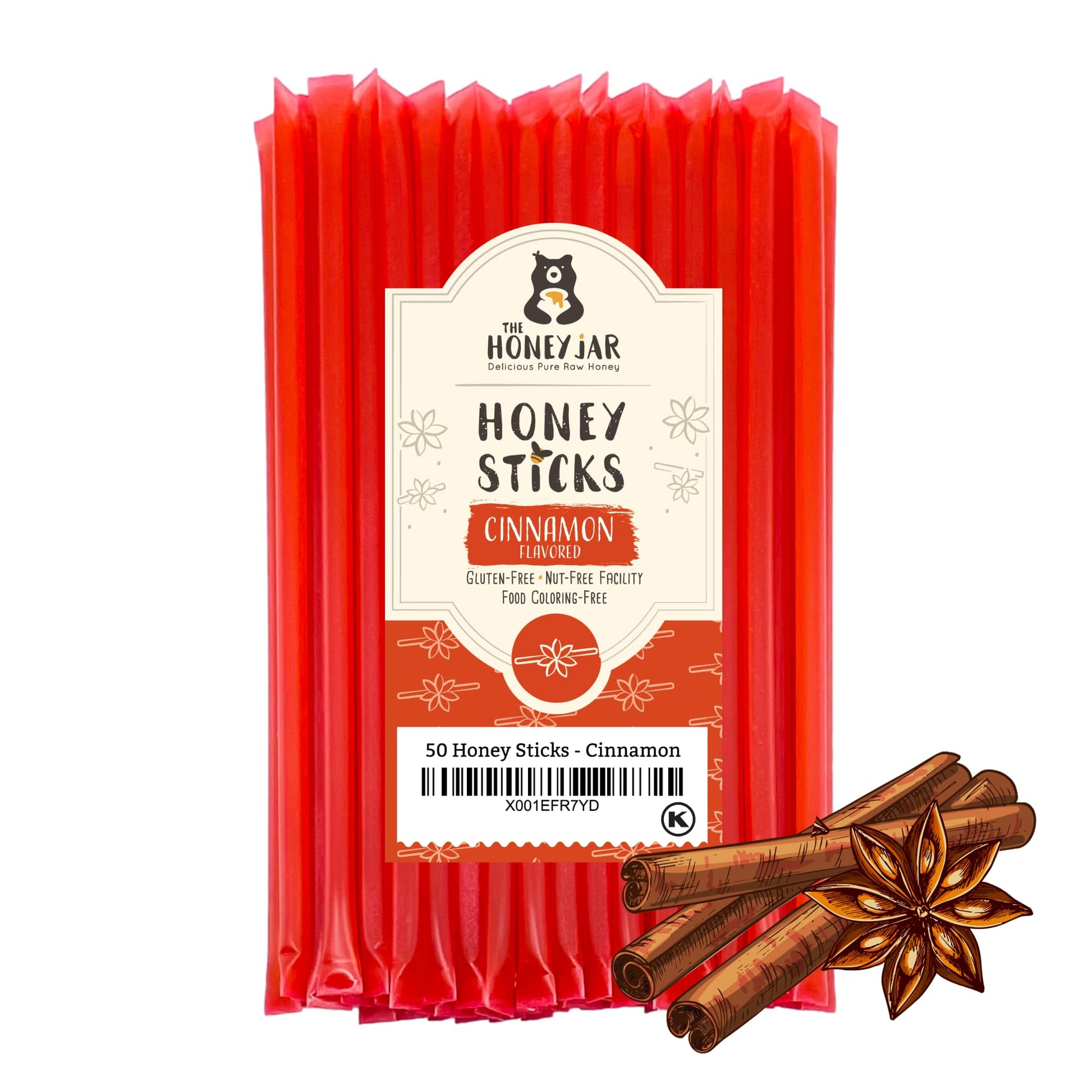 The Honey Jar Cinnamon Flavored Honey Sticks - Pure Honey Straws For Tea, Coffee, Or A Healthy Treat - One Teaspoon Of Flavored