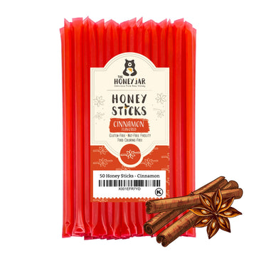 The Honey Jar Cinnamon Flavored Honey Sticks - Pure Honey Straws For Tea, Coffee, Or A Healthy Treat - One Teaspoon Of Flavored
