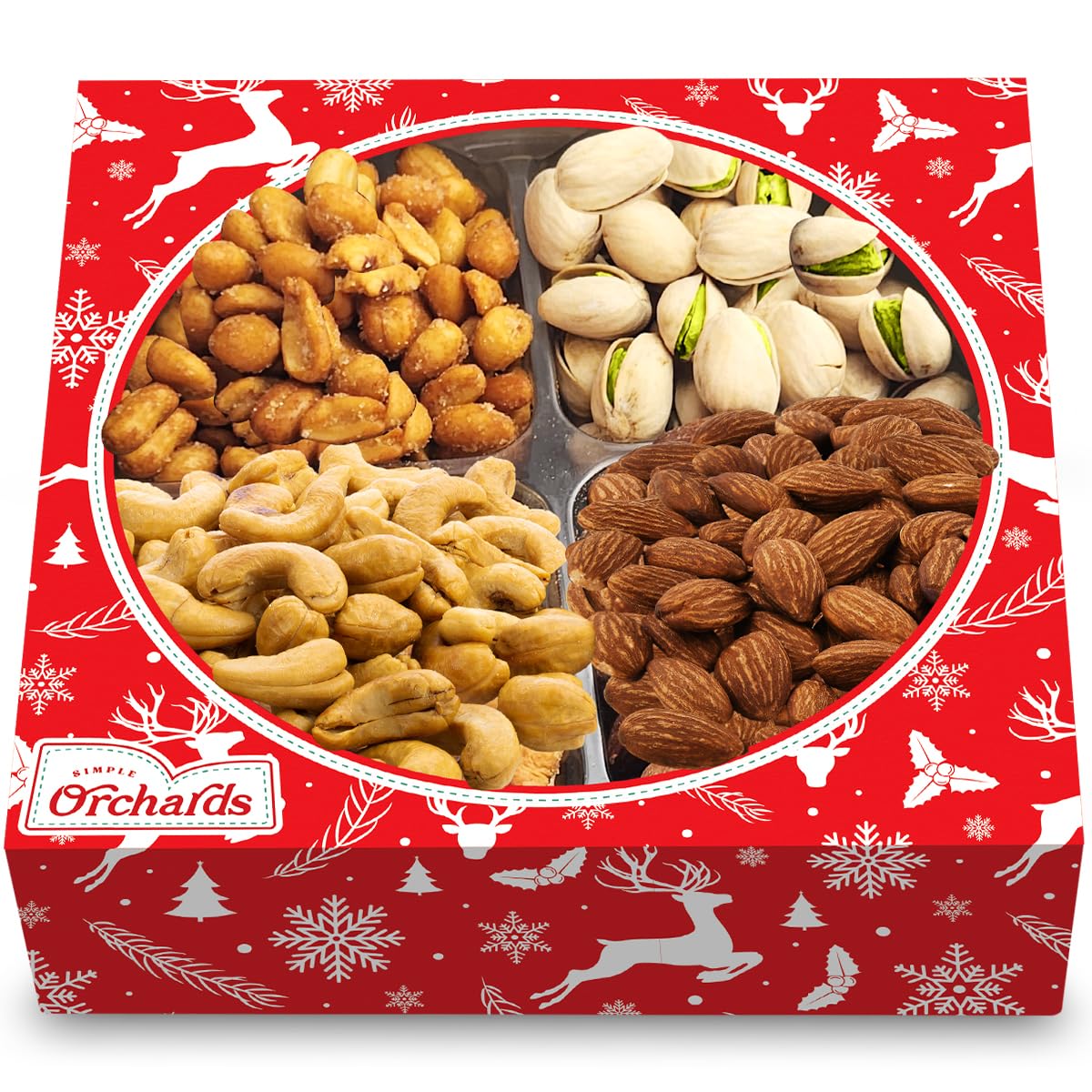 Simple Orchards Christmas Nuts Gift Basket - Premium Mixed Nut Assortment, 4 Sectional Holiday Treat for Family