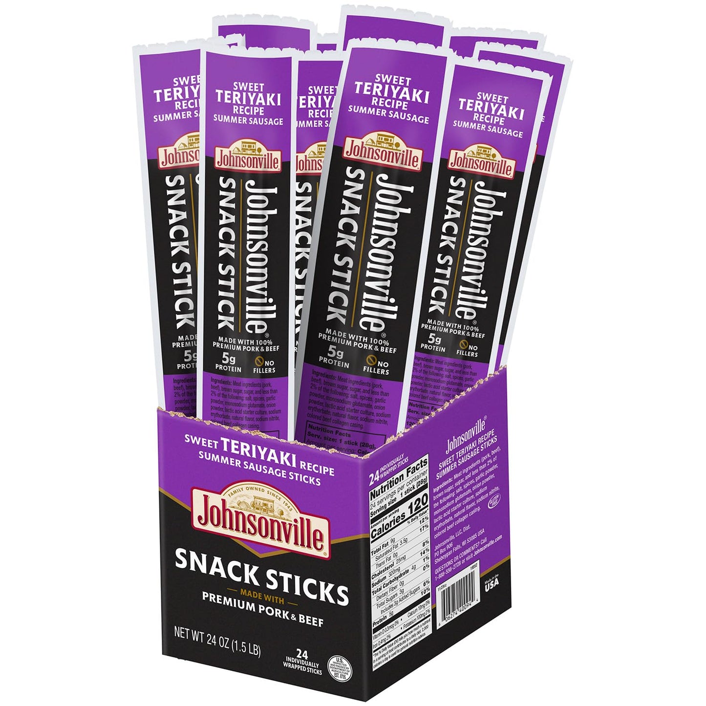 Johnsonville Summer Sausage Snack Sticks - Dairy Free, Gluten Free - Sweet Teriyaki, 1 oz., 24-Pack