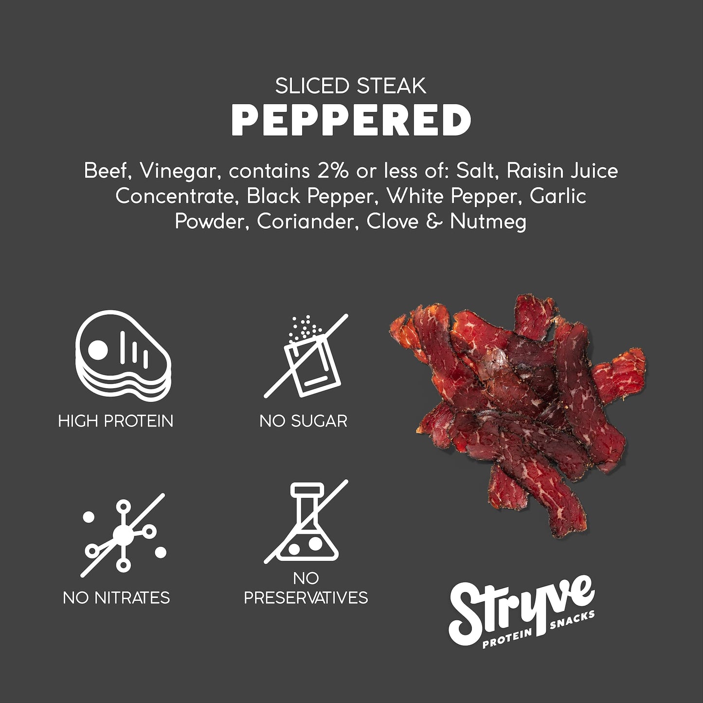 Stryve - Better Than Jerky Steak Snacks Protein Rich, Beef Biltong | 36G Protein, Sugar Free, Carbs Free, Gluten Free, Dairy Fre
