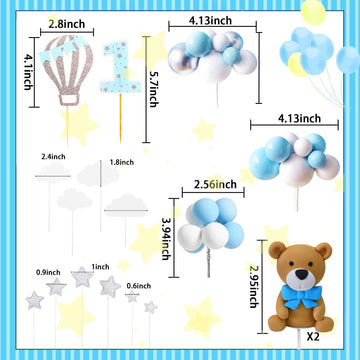 Laventy 17 Pcs Luxury Blue Teddy Bear Cake Decoration Baby Boy Baby Shower Birthday Party Supplies